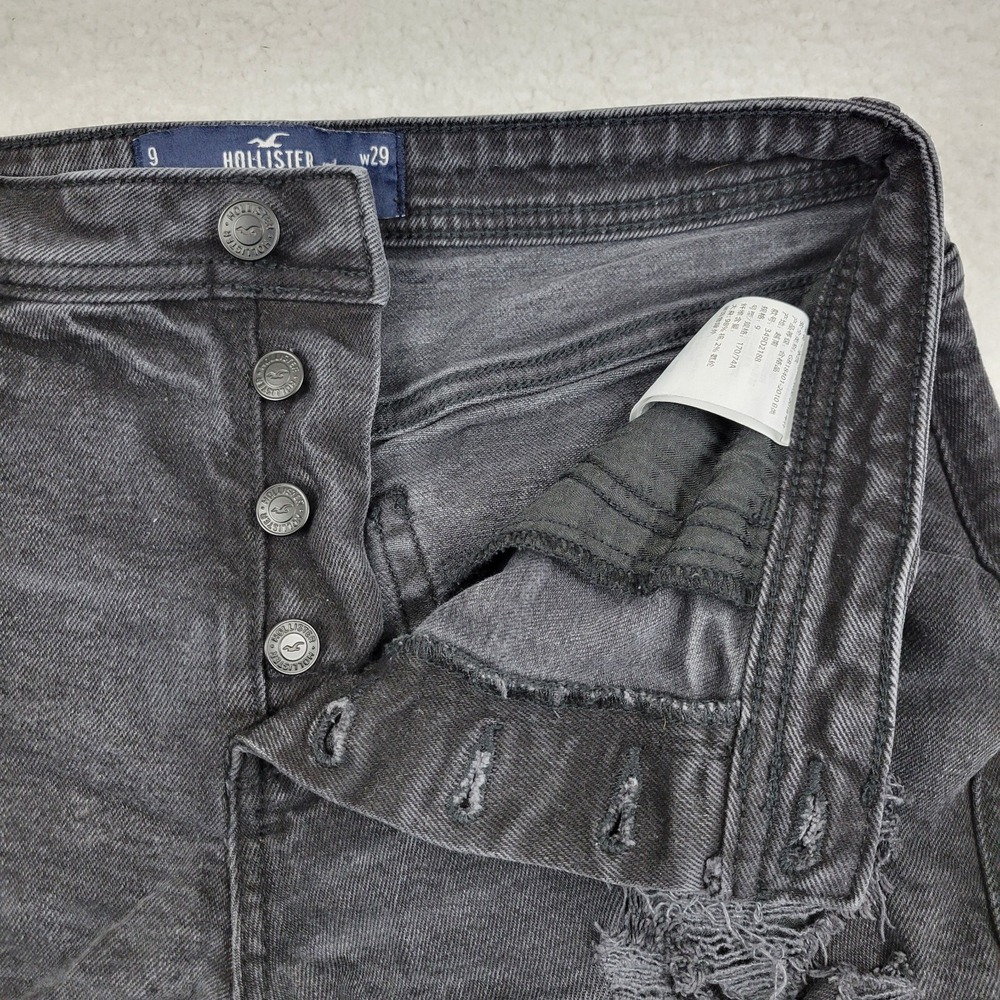 Hollister Curvy High Rise Mom Cut Off Shorts Womens 9 w29 Black Denim Distressed - Picture 4 of 8